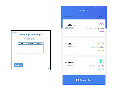 My Drop app card drop shipping shopping ui ux wireframe