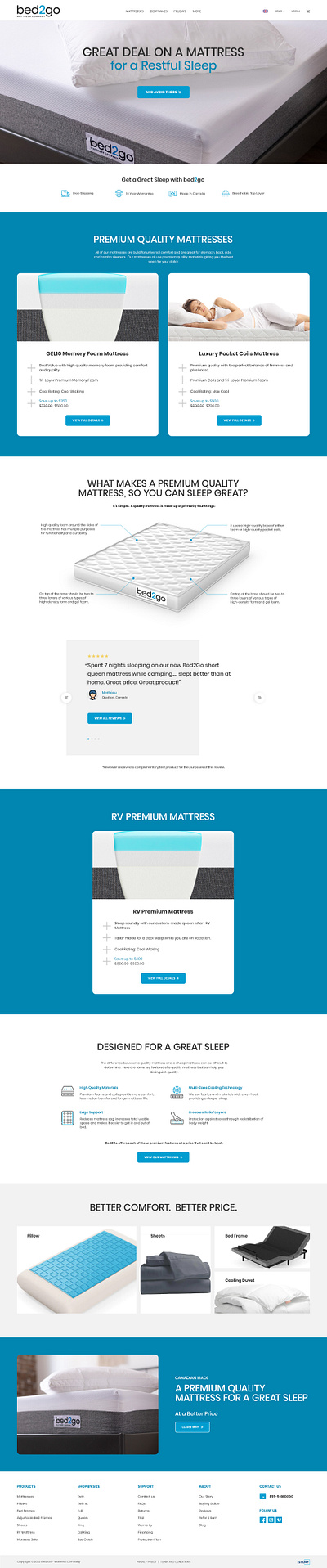 Mattress company home page design web page design