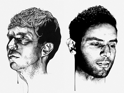 'The Show' band portraits album sleeve band black and white hand drawn illustration music portrait