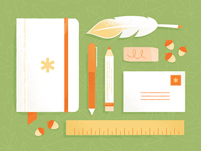 Autumn Instruments acorns autumn fall illustration notebook pencil quill texture tools vector