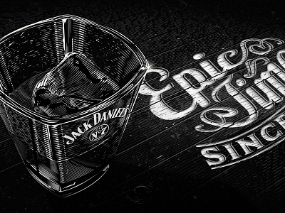 Jack Daniels Vector Illustration drink engraved glass lines vector