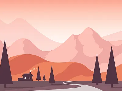 House in a valley hill house illustration landscape mountain