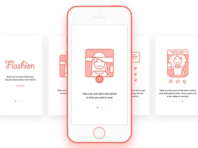 Onboarding clothes fashion icons illustrations ios outfit photo selfie slides social