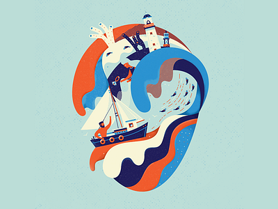 Turbulence of Love boat editorial fish flat heart illustration love pattern stripes texture vector waves