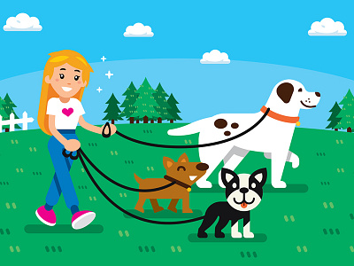 Dog Sitter Illustration background cute girl dog sitter flat funny funny dog illustration landing page mascot pet summer spring vector