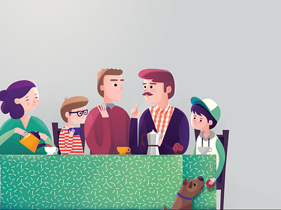 Father's guests book children family illustration kids tea