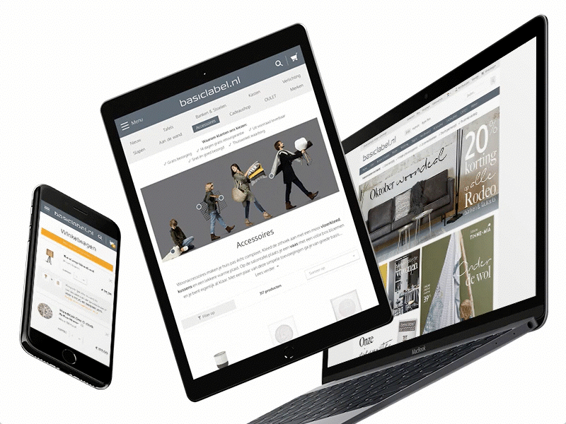 Basiclabel eCommerce platform assortment brands clickable products customer oriented ecommerce furniture homepage inspiration responsive shop shopping cart webshop