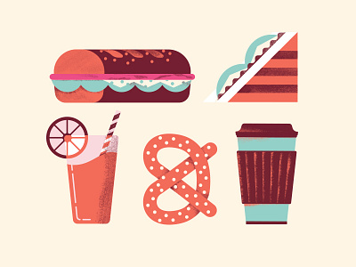 Sandwhices Bar coffee daniele simonelli icons illustration juice pretzel sandwhich tea toast