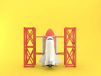 Rocket Ship 3d icon illustration mograph render