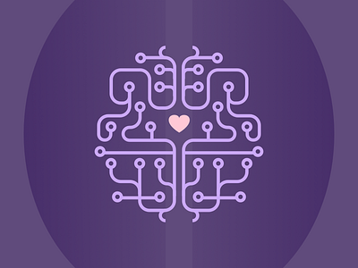 Tech Brain brain heart hemispheres lines purple technology