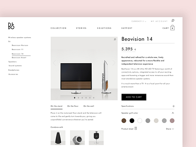 Bang & Olufsen product detail app bang olufsen cart clean e commerce hifi interface minimal product shop store