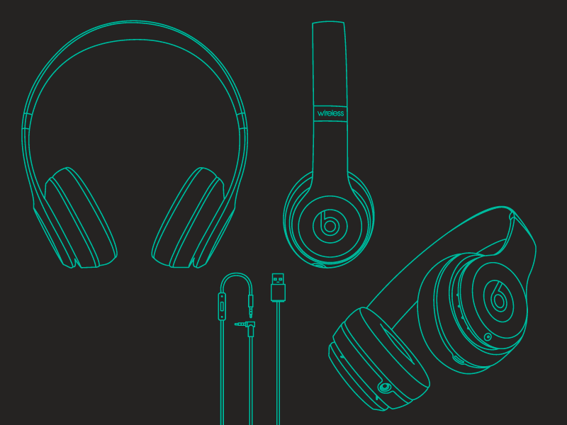 Technical Illustrations of wearable tech beats solo2 environmental design illustration technical illustrations wearable tech wearables wireless headphones