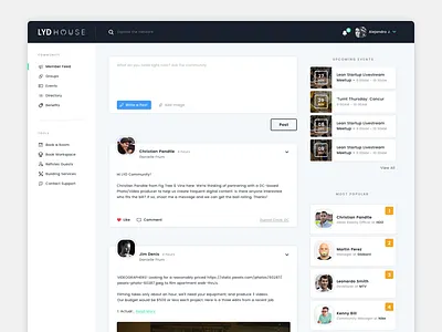 Feed UI app card comment events feed layout network sidebar social ui ux web