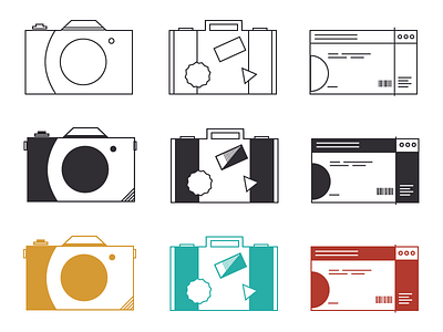 Travel Icon Sketches camera icons identity logo sketch suitcase ticket travel