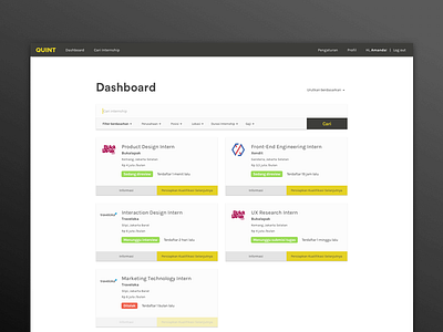 Quint.id - Student Dashboard design desktop internship matchmaking mockup ui ux