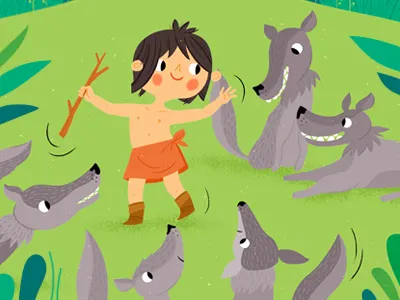 With the wolves animal illustration bagheera childrens book childrens illustration illustration jungle jungle animals jungle book jungle book illustration kidlitart mowgli wolves