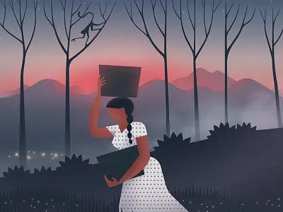 Nightime in Guatemala america central coffee dusk illustration monkey night woman