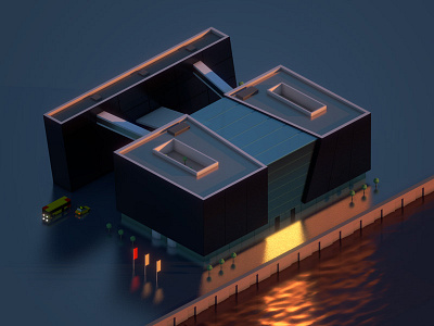 Black Diamond, Copenhagen architecture black diamond blender building copenhagen evening isometric library low poly lowpoly skyscraper