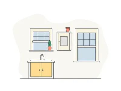 Kitchen Illustration illustration kitchen line mustard plant practice vector windows