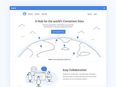 Hub Landing Page blue earth fun globe illustration landing page pins playful ui