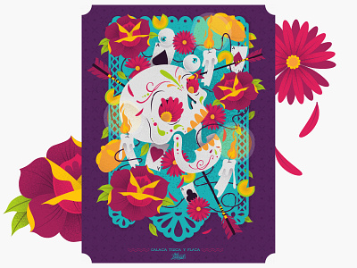 Calaca Tilica y Flaca arrow calavera day of the dead dia de los muertos flores flowers illustration ilustracion mexican papel picado skull vector