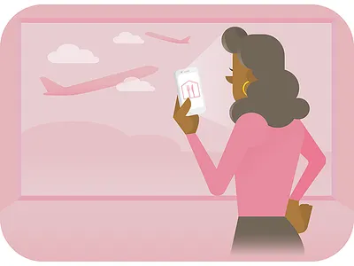 Groceries on the Go airport android app cartoon flat gradient illustration interior ios landscape mobile phone