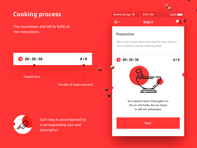 Cooking process app cooking design food meat minimal mobile rdc steak step ui ux