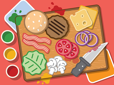 Burger Time bacon burger cheese cheeseburger food hungry illustration knife vector