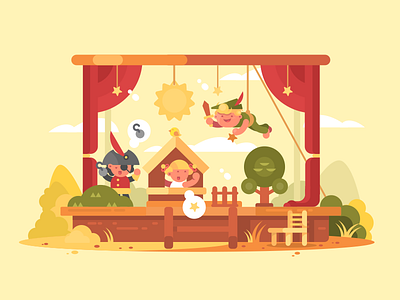 Performance children art children festival flat girl illustration kit8 performance scene show stage vector
