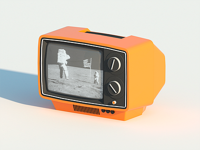 Moon Landing 3d 80s 90s astronaut illustration lowpoly moon orange orthographic retro technology tv