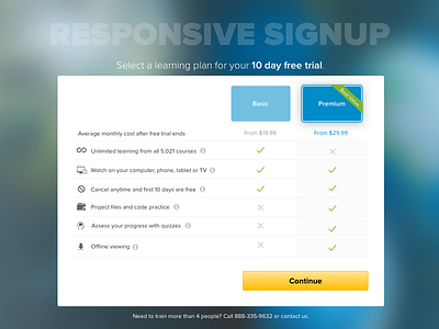 Lynda Sign Up chooser page responsive sign up