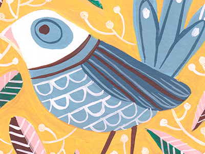 Funny Little Blue Bird bird gouache illustration painting surface design watercolor wip