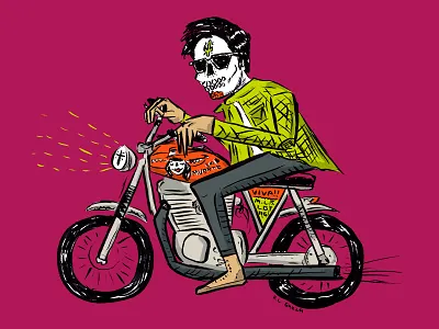 Dead Guy on a Motorcycle boots cactus caferacer diadelosmuertos flannel illustration latino mexican motorcycles punk skull southwest