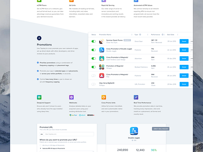 Tapdaq - Features (Landing Page 3.0) WIP apps dark dashboard graph landing performance profile stats summary table ui web