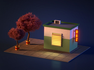 Truffula architecture blender evening house isometric low poly lowpoly night sunset tree truffula