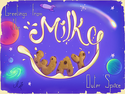 Greetings from the Milky Way design illustration milky way post card sapce