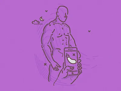 Mighty aubergine aubergine body characters colourandlines cupid icons illustration man phone symbol thumbprint us