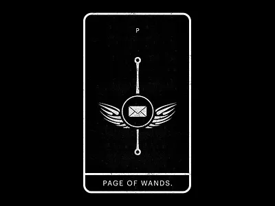 Page of Wands. black mail messenger minimal page tarot wands white