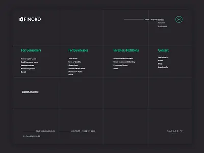 Finoko Full Width Menu accent dark design green menu ui