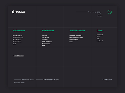 Finoko Full Width Menu accent dark design green menu ui