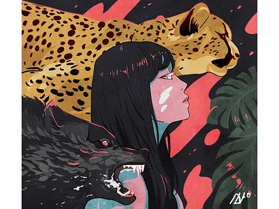 Feral animal digital painting feral girl illustration ps