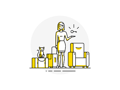 Apartment Rental Illustration cat flat rental woman