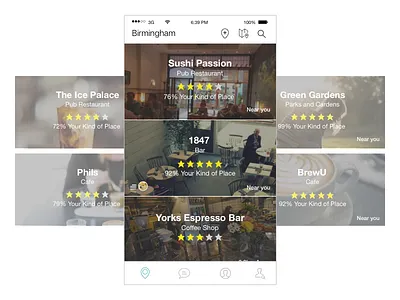 Pilgrim UI Design for Location Discovery. app checkin clean design flat interface ios iphone location ui ux white