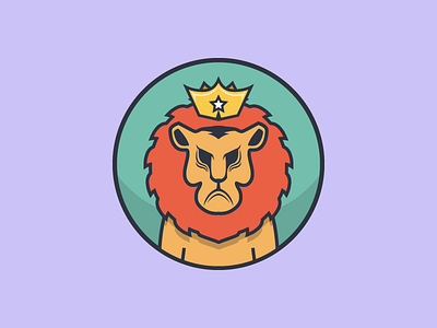 The Lion angry badge crown flat icon illustration lion