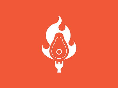 Flame Grilled Steak beef fire fork logo rare red steak