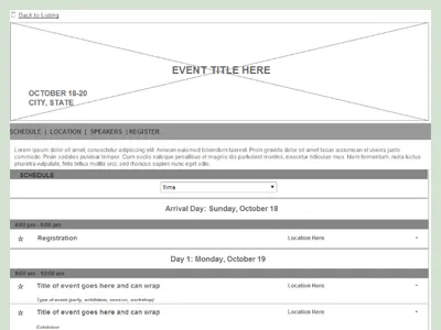 Flagship Homepage and Agenda Wireframe agenda content event flagship homepage jodi mossie usability wireframe
