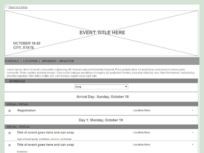 Flagship Homepage and Agenda Wireframe agenda content event flagship homepage jodi mossie usability wireframe