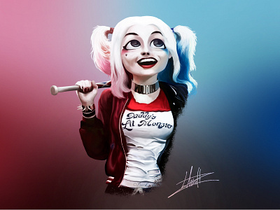 Harley Quinn blue cartoon character comics concept desenho design harley quinn illustration invite pink suicide squad