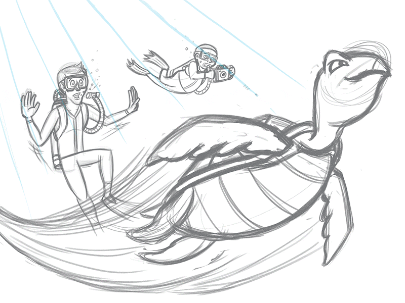 Turtle Time Process animal children diver illustration kids ocean turtle