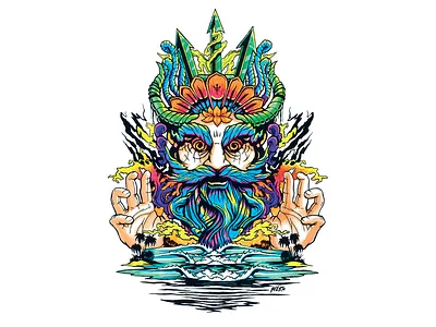 Posiedon bright colours fluro neptune posiedon skate skate art surf surf art waves